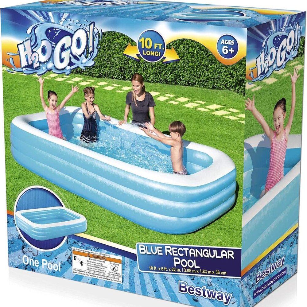 H2OGO! Blue Rectangular Inflatable Family Pool (10' x 6' x 22")